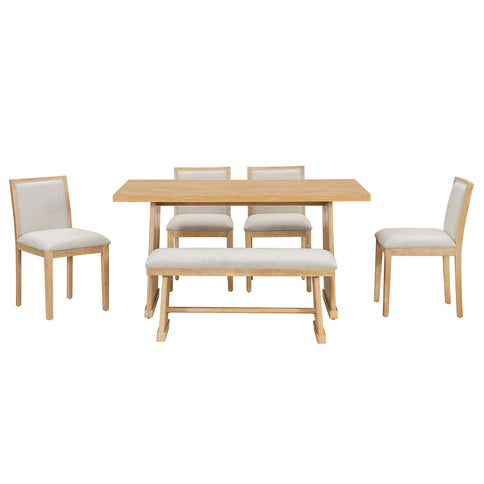 Dining Set With Rectangular Table, 4 Upholstered Chairs & 1 Padded Bench