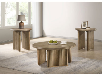 Dreydon - Round Coffee Table With Curved Pedestal Base - Light Brown