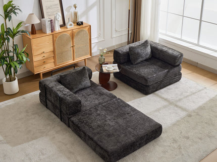 Convertible Floor Sofa Bed With Pillow Back Support Armrest