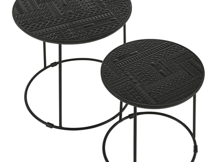 2 Piece Nesting Table With Embossed Tops And Base - Black