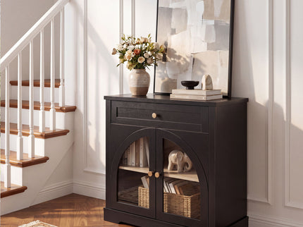 Sideboard Cabinet With 1 Drawer And 2 Arched Doors With Adjustable Shelves For Entryway - Black
