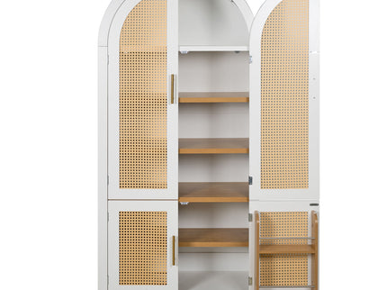 Tall Arched Cabinet With Rattan Doors & Adjustable Shelves