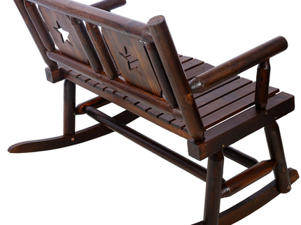 Rustic Outdoor Wood Rocking Bench Double Rocking Chair For 2 Persons With Curved Seat, Porch Rocker - Brown