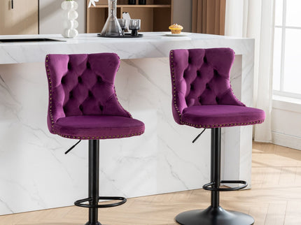 Swivel Barstools Adjusatble Seat Height, Modern Upholstered Bar Stools With Backs Comfortable Tufted For Home Pub And Kitchen Island (Set of 2)