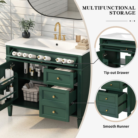 Bathroom Vanity & Top Sink, Modern Bathroom Storage Cabinet With 2 Drawers And A Tip-Out Drawer