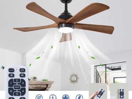 5 Blades Ceiling Fan With Lights Remote Control - Matte Black