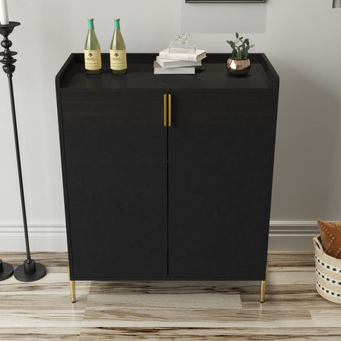 Wine Bar Cabinet With Adjustable Shelf, 2 Door Sideboard With Soft-Closing Hinges And Feet
