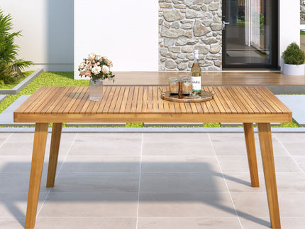Outdoor Dining Table With Slatted Top, Ideal For Patio