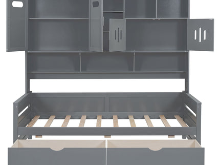 Daybed With All-In-One Cabinet And Shelf