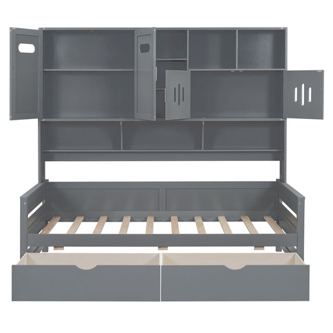Daybed With All-In-One Cabinet And Shelf