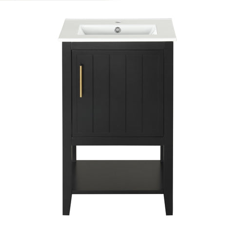 Modern Bathroom Vanity With Sink, Soft-Closing Door And Open Shelf