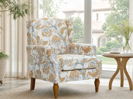 Accent Chair With Floral Upholstery And Nailhead Trim