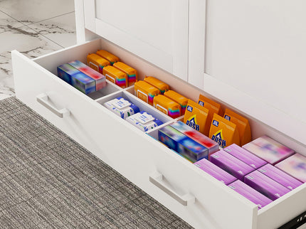 43" Bathroom Vanity With Artificial Marble Carrara Top Set, Multi Functional Bathroom Cabinet With Doors And Drawer - White