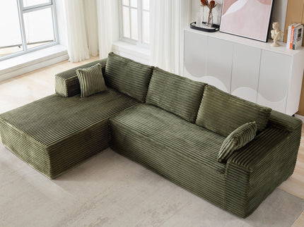 Compression Sectional Couch With Comfy Chaise, Boneless L Shape Sofa With Deep Seat