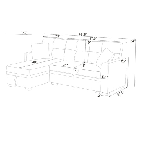 Upholstered Sectional With Pull Out Bed And Chaise Storage
