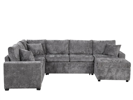 Sectional Sofa Pull-Out Sofa Bed Sleeper With A Storage Ottoman, Three Pillows And Charging Devices For Living Room