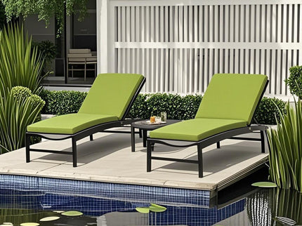 2 Piece Outdoor Chaise Lounge Chair Cushion Set With Pillow, Replacement Patio Seat Cushions - Apple Green