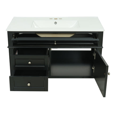 Modern Wall Mounted Floating Cabinet With Double Drawer And Sink
