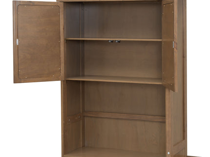 Queen Size Murphy Bed With Louvered Design And Multiple Storage Shelves - Wood