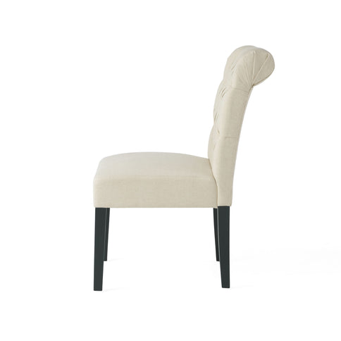 Dining Rolltop Chairs (Set of 2), Upholstered Armless Chair With Wood Leg - Ivory