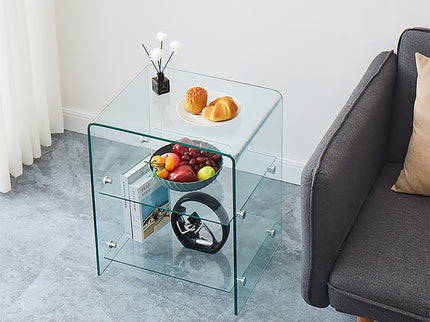 Tempered Clear Bent Glass Side Table Sofa Table, Multi Purpose Use, Premium Tempered Glass - Transparent