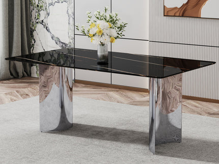 Modern Minimalist Dining Table With Marble Glass Top