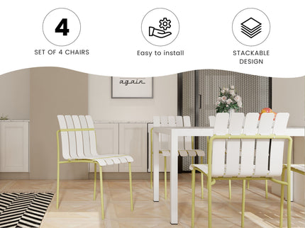 4 Piece Set Of Modern Color Block Designed Single Chairs With Folding Square Table