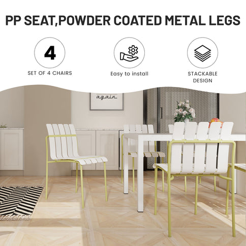 4 Piece Set Of Modern Color Block Designed Single Chairs With Long Table