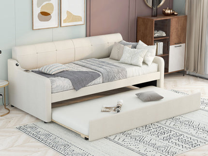 Upholstered Daybed With Trundle And USB Charging
