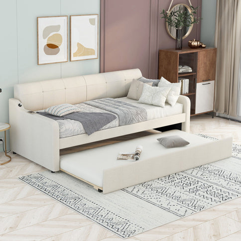 Upholstered Daybed With Trundle And USB Charging