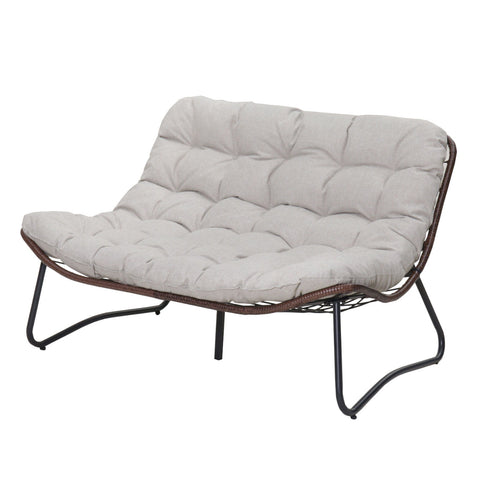 Patio Loveseat Sofa With Extra Thick Tufted Cushion - Brown