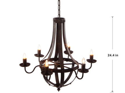 6 Light Metal Chandelier, Hanging Light Fixture With Adjustable Chain For Kitchen, Bulb Not Included - Black