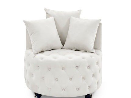 Modern Upholstered Swivel Chair With Button Tufted Design And Movable Wheels