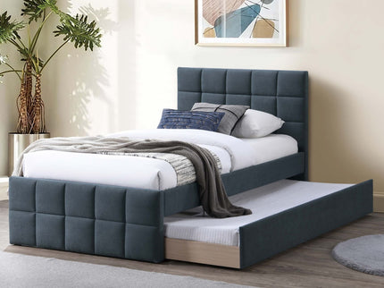 Contemporary Style Bed With Trundle Upholstered Headboard And Footboard Grid Pattern