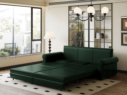 3 In 1 Convertible Sleeper Sofa With Nailhead Trim & Rolled Arm