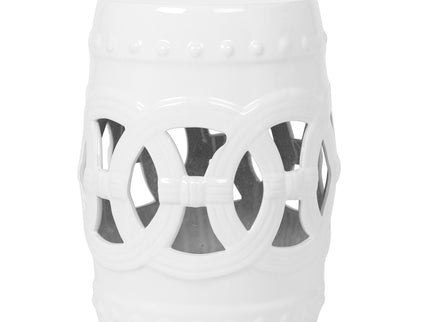 Elegant Glazed Ceramic Drum Stool Indoor / Outdoor Side Table Accent Garden Stool - White