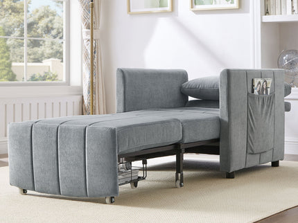 Upholstered Convertible Sleeper Sofa With 5 Position Backrest, Side Pockets, Storage