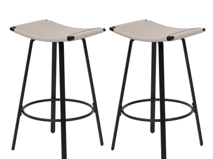 Counter Height Bar Stools Backless Handwoven Kitchen Dining Chairs With Round Footrest (Set of 2) Weaving Pub Stoo - Creamy White