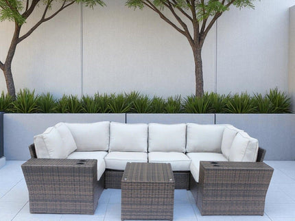 Outdoor Wicker Sectional With Weather Resistant Cushions And Table