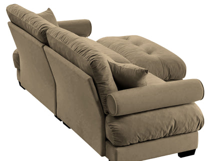 Modern Sectional Sofa With Ottoman, Round Bolster Armrests, Waist And Throw Pillows