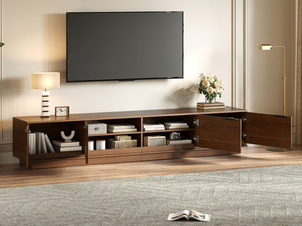 TV Stand, Entertainment Center With Fluted Door & Cable Management, Soft Closing Hinges - Walnut