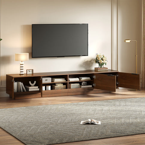 TV Stand, Entertainment Center With Fluted Door & Cable Management, Soft Closing Hinges - Walnut
