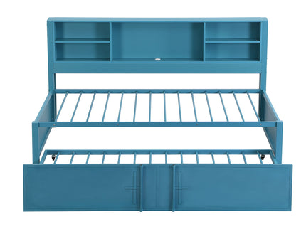 Industrial Metal Daybed With Trundle, Storage Shelves, USB Ports