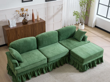Cloud Sofa With Removable Ruffled Skirt With Ottoman And Flared Arms