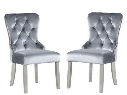 Upholstered Wingback Dining Chair (Set of 2) - Dark Gray / Silver