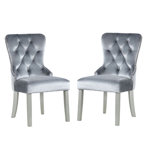 Upholstered Wingback Dining Chair (Set of 2) - Dark Gray / Silver