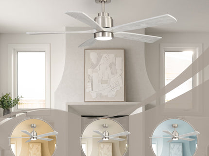 Ultra Quiet Reversible Ceiling Fan With Light Dimmable LED For Large Room - Brushed Nickel