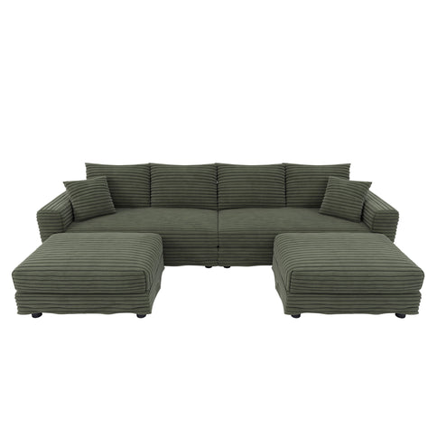 Convertible Deep Seat Sofa With Soft Pillows And Ottomans
