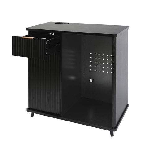 Fluted Coffee Bar Cabinet With Mini Fridge Space & Charging Station