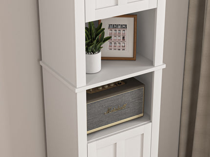 Wooden Bathroom Floor Storage Cabinet With 2 Doors And 6 Shelves - White